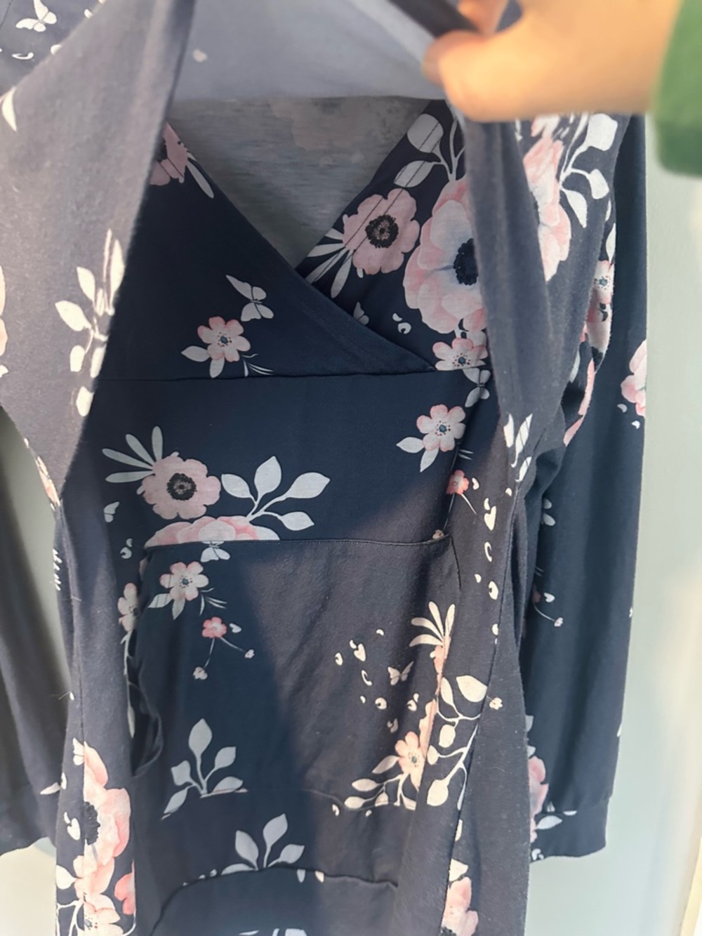 (3) Nursing Hooded Long Sleeve Tops in Coral Pink, Teal & Floral - Picture 3 of 15